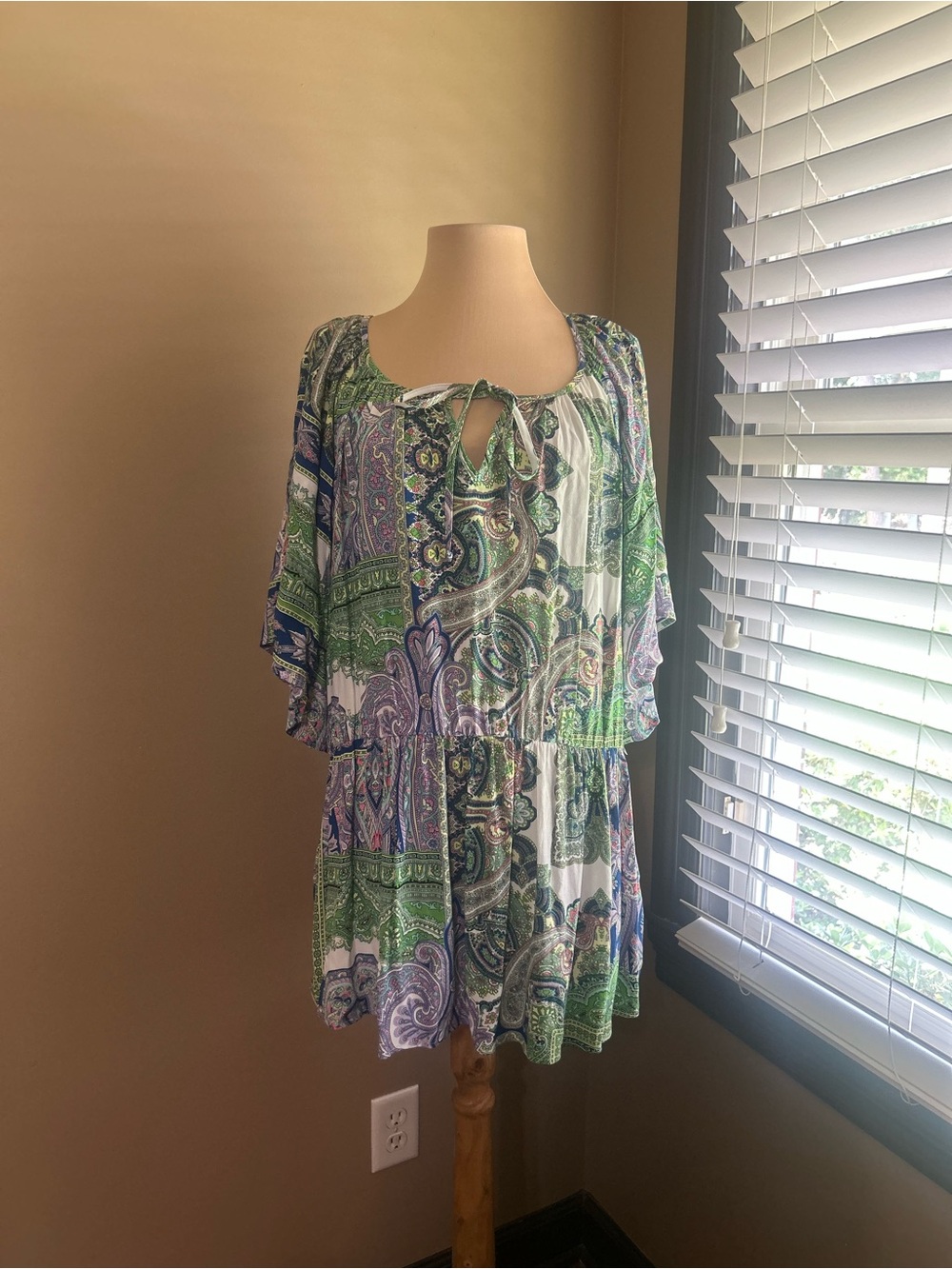 Bloomingdale’s Karen Kane Going Green Blue & Green Paisley Ruffle-Hem Dress